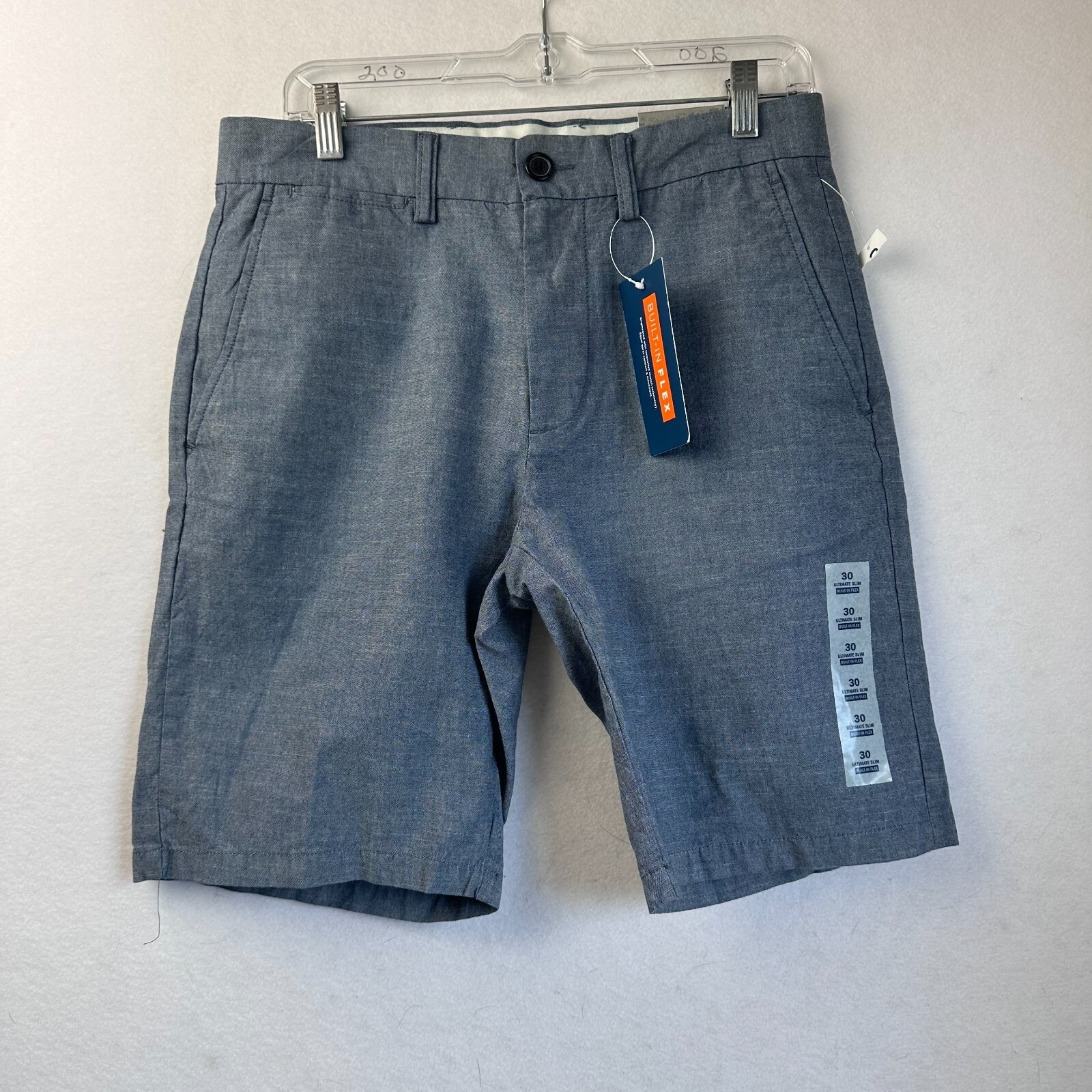Old Navy Ultimate Slim Built-In Flex Shorts Sz 30 Blue Chambray 10in Inseam Nwt